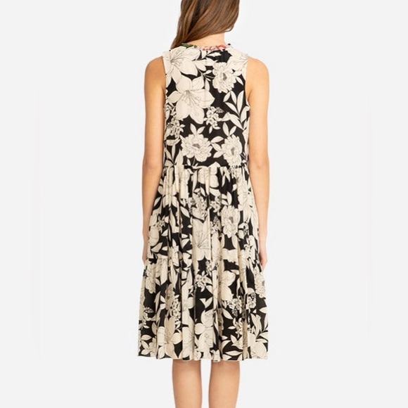 Johnny Was Jade Juliette Silk Tiered A-Line Dress Floral Black Beige M - Picture 10 of 10